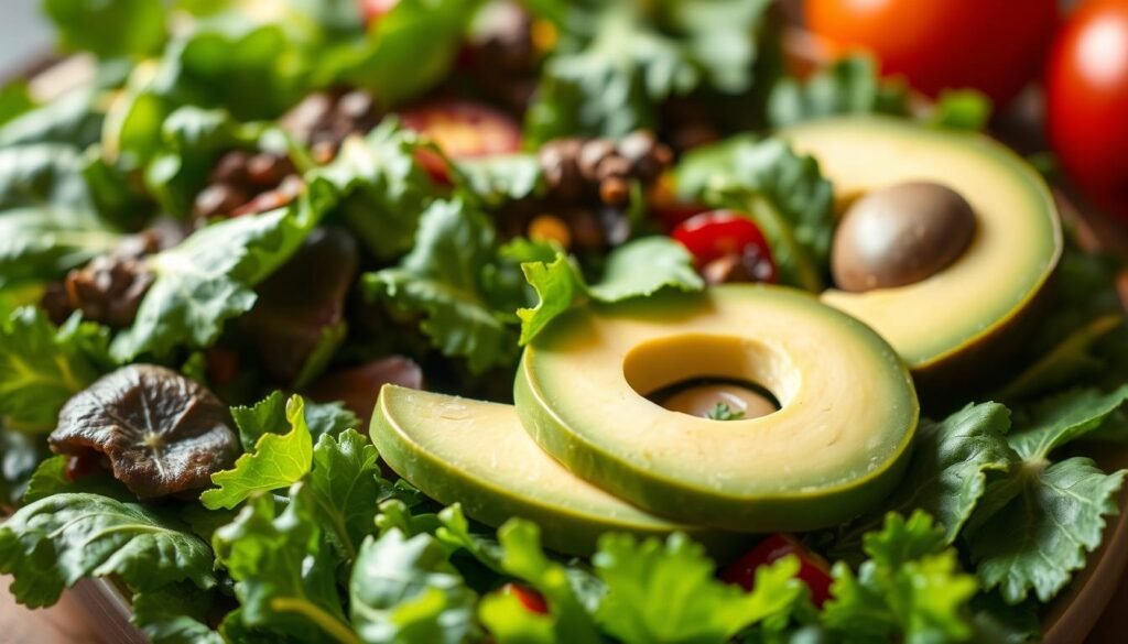 Leafy green salad with avocado